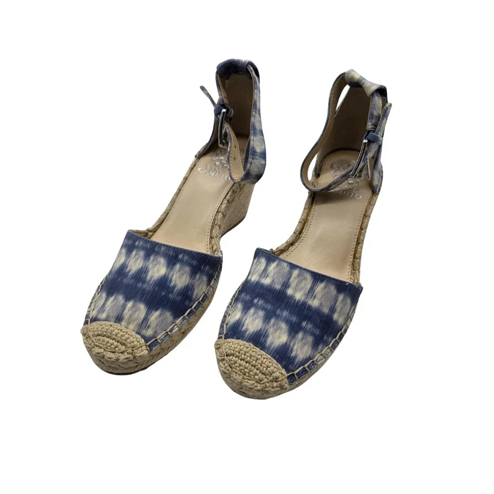 Vince Camuto Espadrille Wedge Sandals Ankle Strap Blue Tie Dye‎ 7.5M